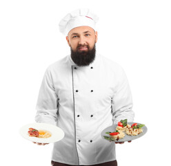 Handsome male chef on white background