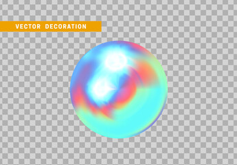 Sphere is three-dimensional geometric shape isolated with colorful hologram chameleon color gradient. 3d objects round ball. vector illustration.