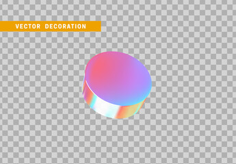 Cylinder 3d objects geometric shape. Round timber isolated with colorful hologram chameleon color gradient. vector illustration