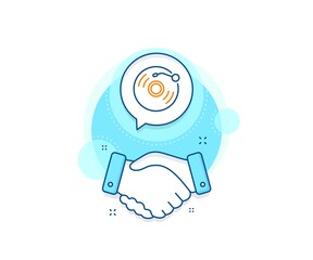 Music sound sign. Handshake deal complex icon. Vinyl record line icon. Musical device symbol. Agreement shaking hands banner. Vinyl record sign. Vector