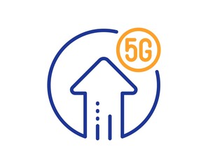 5g upload speed line icon. Wireless technology sign. Mobile wifi internet symbol. Colorful thin line outline concept. Linear style 5g upload icon. Editable stroke. Vector