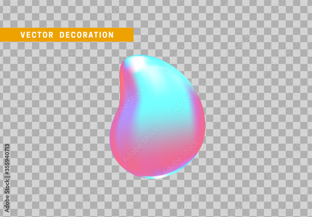 Wall mural shape liquid drops with colorful gradient. abstract 3d fluid objects geometric shape. vector illustr