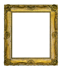 Golden frame for paintings, mirrors or photo isolated on white background