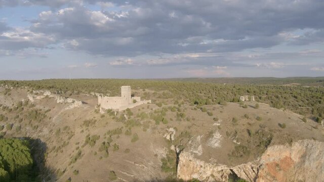 Medieval Defensive Construction Located in Ucero Built 12th Century. Castle of Ucero Drone Video Spain