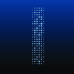Letter I symbol evenly filled with white dots of various sizes. Vector illustration on blue background