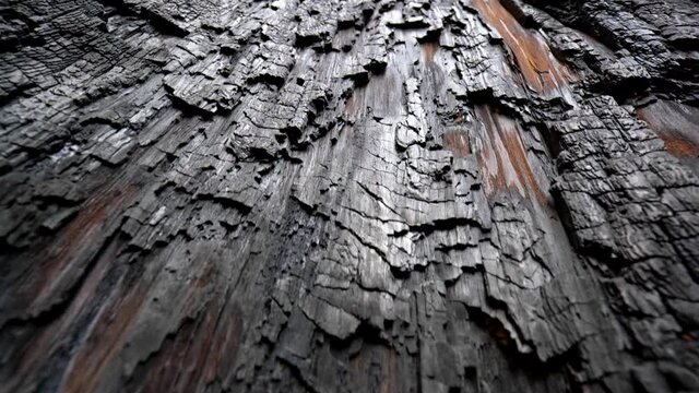 Consequence of global warming. Texture of zoomed in burnt sequoia tree in Sequoia National Park, California, USA. Macro abstract shot