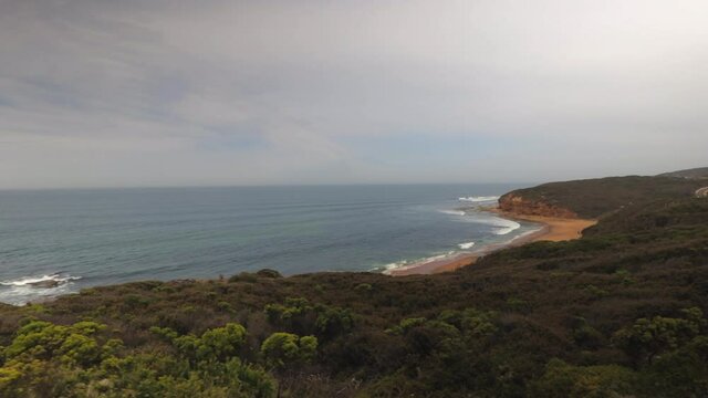 Bells Beach, Shot moving left to right, day time, ocean waves, Australia Victoria Coastline