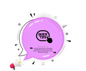 Quick tips click icon. Quote speech bubble. Helpful tricks sign. Quotation marks. Classic quick tips icon. Vector