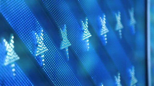 Stars in the Flag of the United States lined up on a Large Electronic Screen. Close Up of the Symbols of each State.
