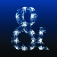 The ampersand symbol is evenly filled with white dots of different sizes. Vector illustration on blue background