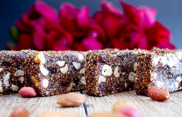 Halva and nuts in red colors made at home