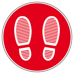 ibsn29 InformationBadgeSignNew ibsn - ds271 DiskretionSchild - english - floor sticker - shoe print social distancing icon. - human shoeprint. - information sign footprint. - red round xxl g9730