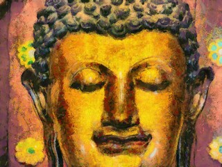 Ancient buddha Illustrations creates an impressionist style of painting.