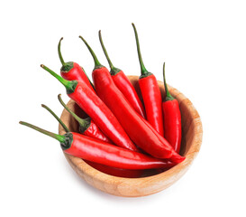 Hot chili pepper in bowl on white background