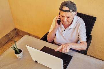 Elderly woman managing her home business