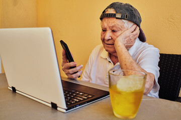 Elderly woman managing her home business