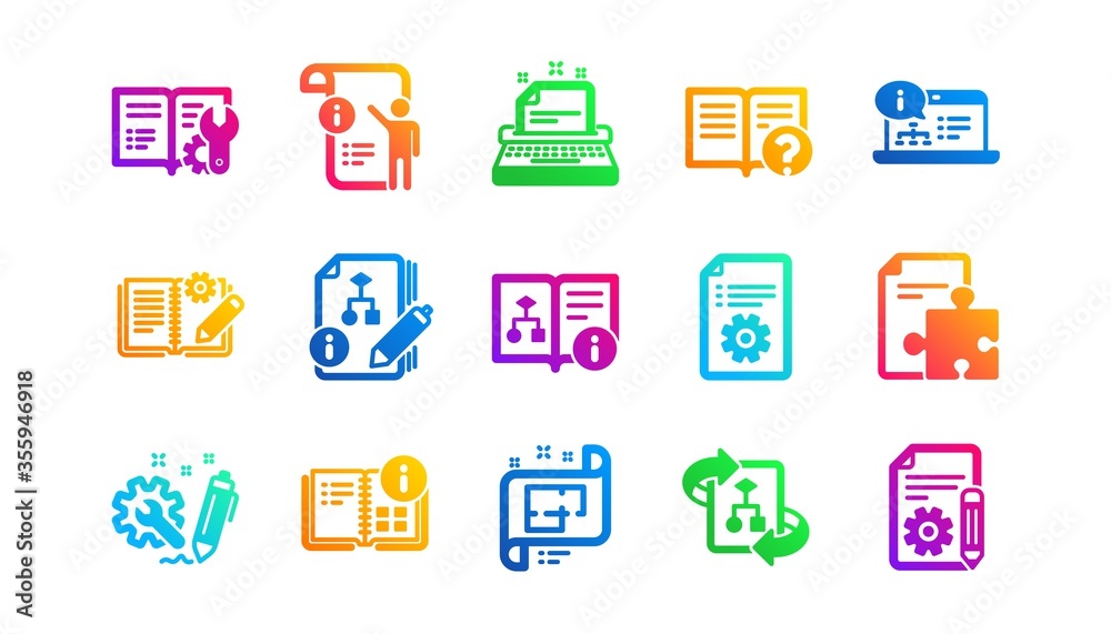 Aufkleber instruction, plan and manual. technical documentation icons. algorithm classic icon set. gradient pa