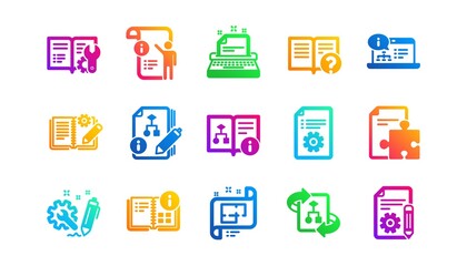 Instruction, Plan and Manual. Technical documentation icons. Algorithm classic icon set. Gradient patterns. Quality signs set. Vector