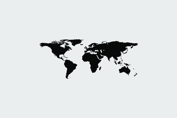 world map black color on gray background, vector illustration