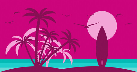 isola tropicale, spiaggia, palme, estate, surf, tavola da surf