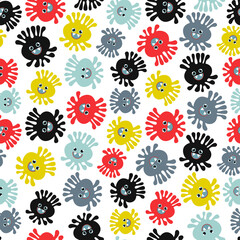 Fototapeta premium Viruses Seamless Pattern. Cartoon Background. Flat Vector Illustration