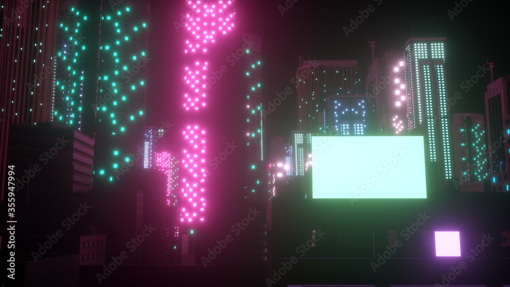 Wall mural bright neon night in a cyberpunk city. futuristic cityscape. urban future concept. photorealistic 3d