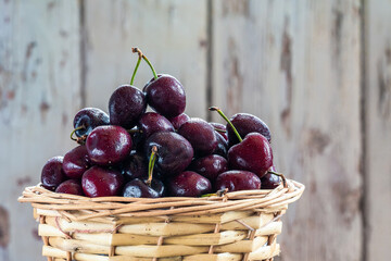 Black cherries in a basket
