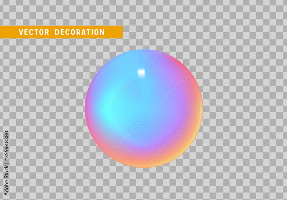 Poster sphere is three-dimensional geometric shape isolated with colorful hologram chameleon color gradient