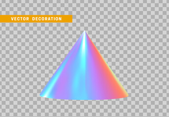 Cone is three-dimensional geometric shape isolated with colorful hologram chameleon color gradient. 3d objects vector illustration