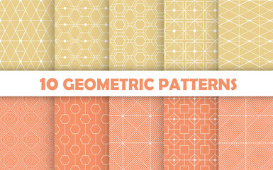 Collection of seamless geometric ornamental vector patterns. Vintage geometric backgrounds.