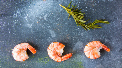shrimps and vegetables on the table, ready to eat, souse and delishes food.