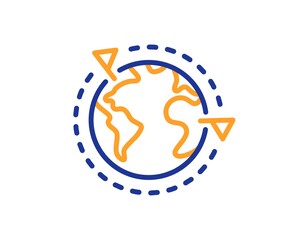 Global business with flags line icon. International outsourcing sign. Internet marketing symbol. Colorful thin line outline concept. Linear style outsourcing icon. Editable stroke. Vector