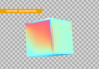 Cube is three-dimensional geometric shape isolated with colorful hologram chameleon color gradient. 3d objects block. vector illustration.