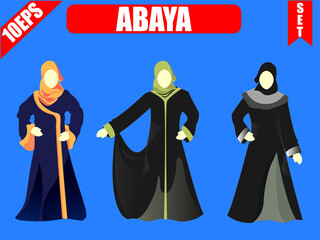 Islamic style. Vector of abaya set with blue background.