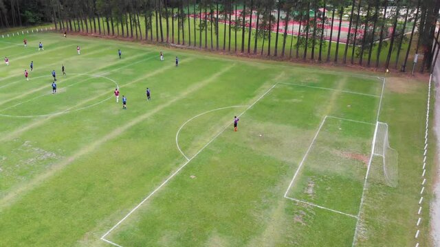 Aerial image of soccer field. rectangles and circles