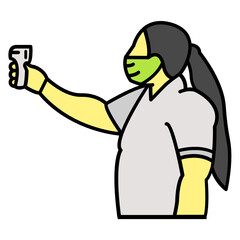 Officer wearing mask and Checking Temprature Using forehead Scanner Concept, Coronavirus Passengers Screening at Airport Symbol, COVID-19 scanning Using infrared thermometer vector color icon design, 