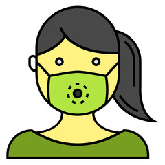 , Coronavirus disease COVID-19 Infection Control Guard Vector Icon design, Girl Wearing n95 respirator precaution Concept, coronavirus infection protection mask on white background, PPE Symbol  