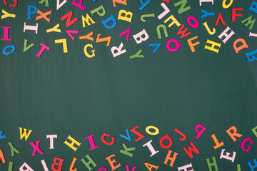 Studying english language at school concept. Top above overhead view photo of colorful letters with...