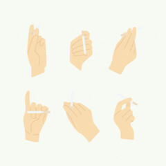 set of hand gestures, set hand with ciggarete, smoking style