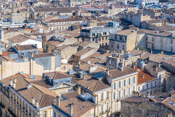 Fototapeta na wymiar Bordeaux, beautiful french city, aerial view of tiles roofs 