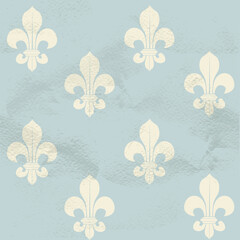 Blue seamless grungy vintage pattern from white Fleur-de-lys © Azuzl