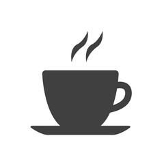 Black silhouette of a cup with a hot drink. Tea or coffee. Lunch break symbol. Vector isolated icon.