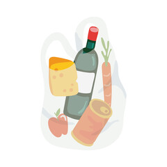 groceries in plastic bag free form style