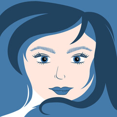 face of a girl with blue hair squared. vector. closed loops scaled