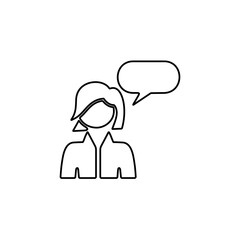 Person with speech bubble sign. Dialogue, chatting symbol. Message icon for web and mobile UI design.