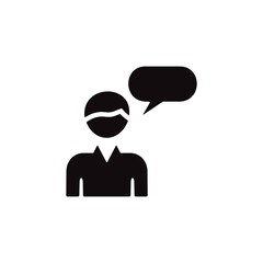 Person with speech bubble sign. Dialogue, chatting symbol. Message icon for web and mobile UI design.