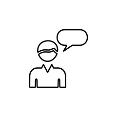 Person with speech bubble sign. Dialogue, chatting symbol. Message icon for web and mobile UI design.