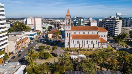 Obraz premium Farroupilha city center - RS. Aerial view of the cathedral and the city center of Farroupilha, Rio Grande do Sul, Brazil