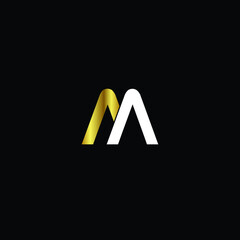Creative Professional Trendy and Minimal Letter AA M Logo Design in White, Black and Gold Color, Initial Based Alphabet Icon Logo in Editable Vector Format