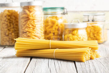 Raw spaghetti pasta.